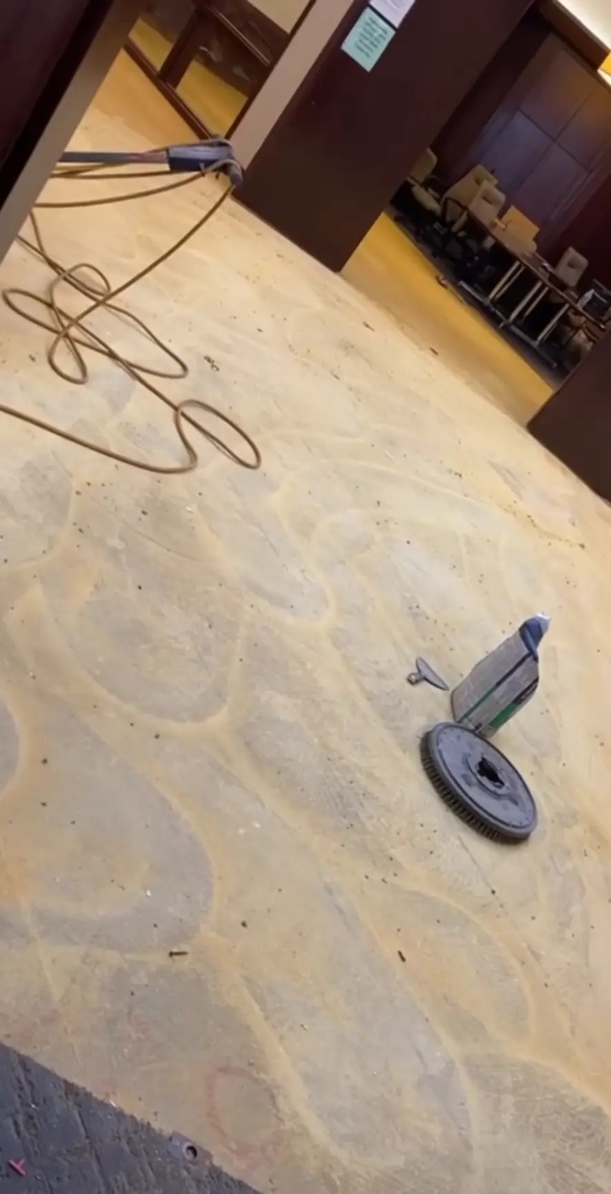 Exposed commercial subfloor with floor preparation equipment